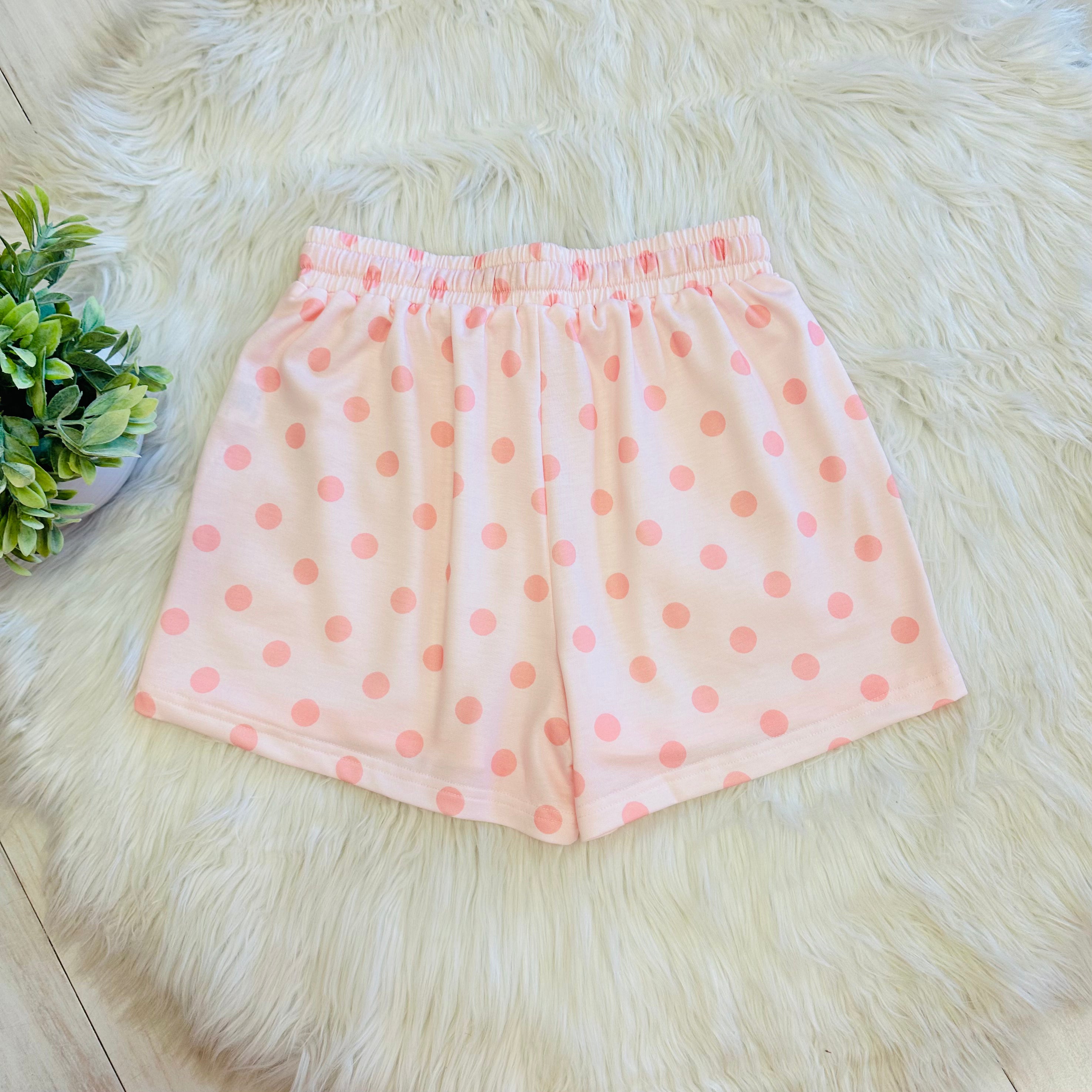 Women’s Evermmee Light Pink Polka Dot Collared Short Set