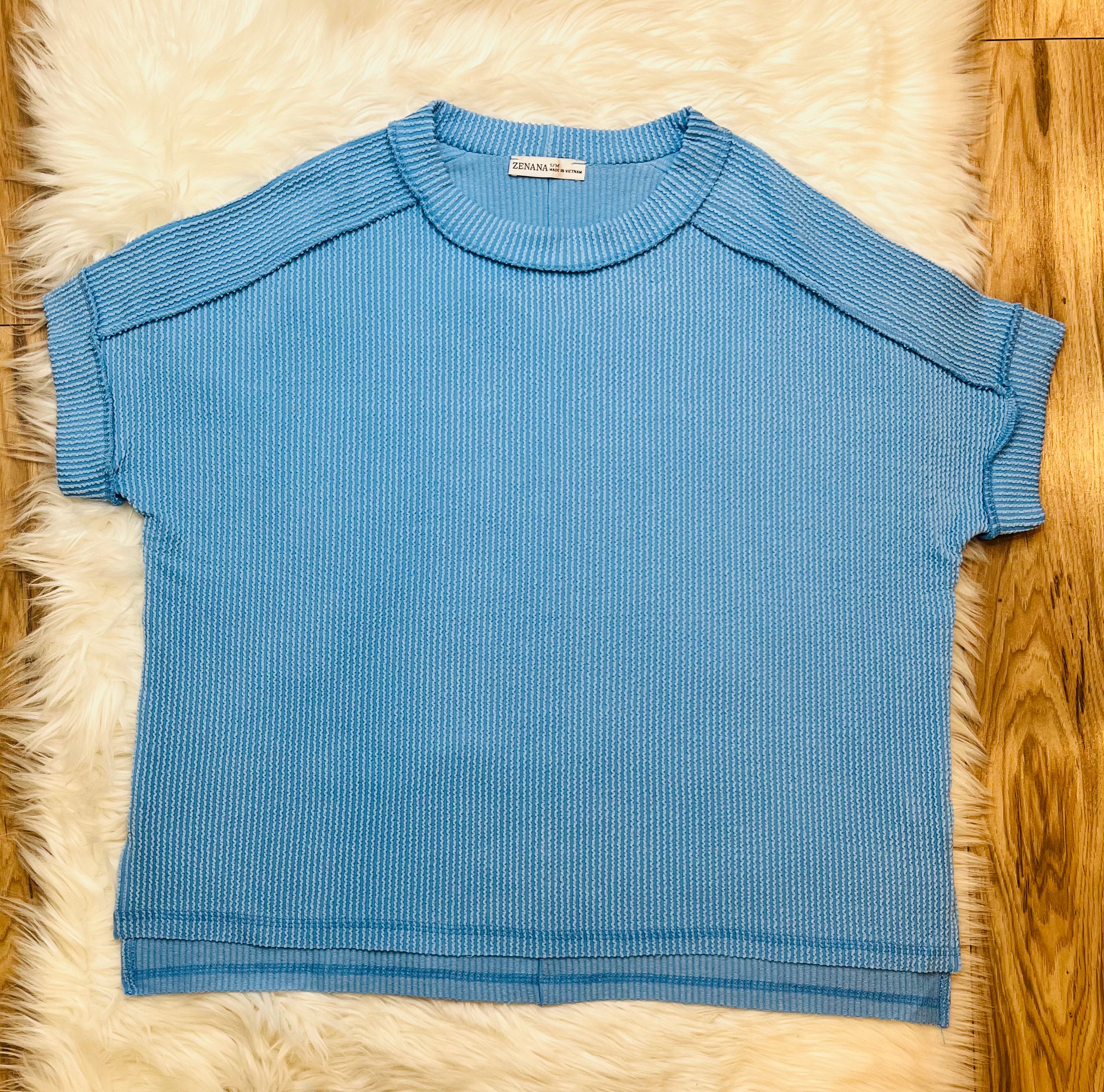 Women’s Zenana Sky Blue Ribbed Top