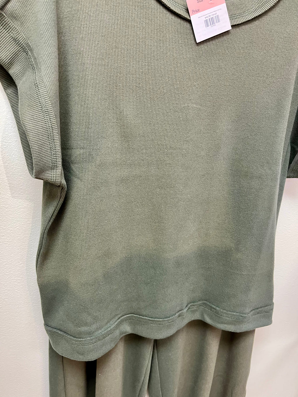 Damaged- Womens Zenana Olive Green Ribbed Cuff Sleeve Set