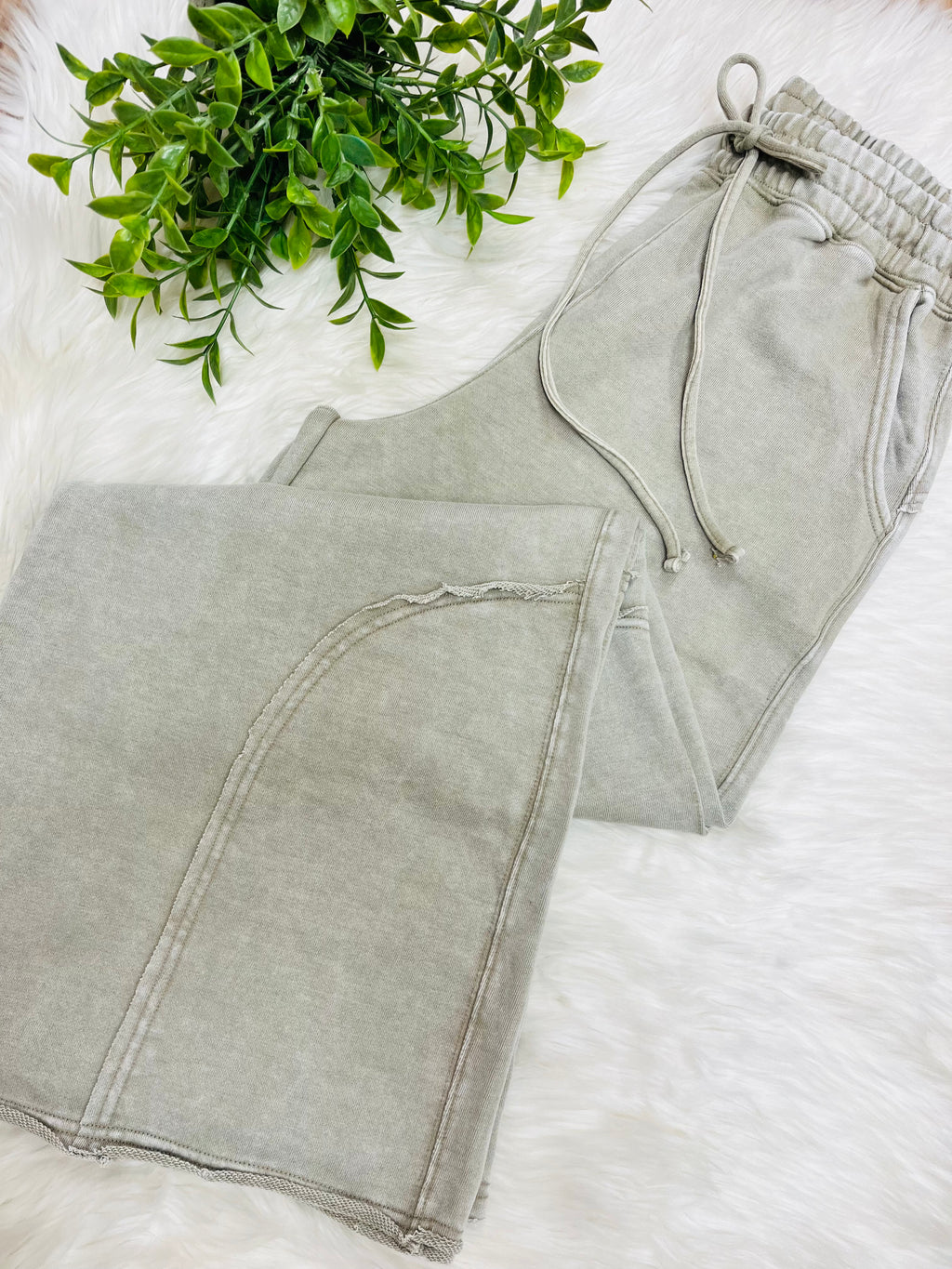 Women’s Zenana Ash Mocha Wide Leg Acid Wash Pants- Oversized