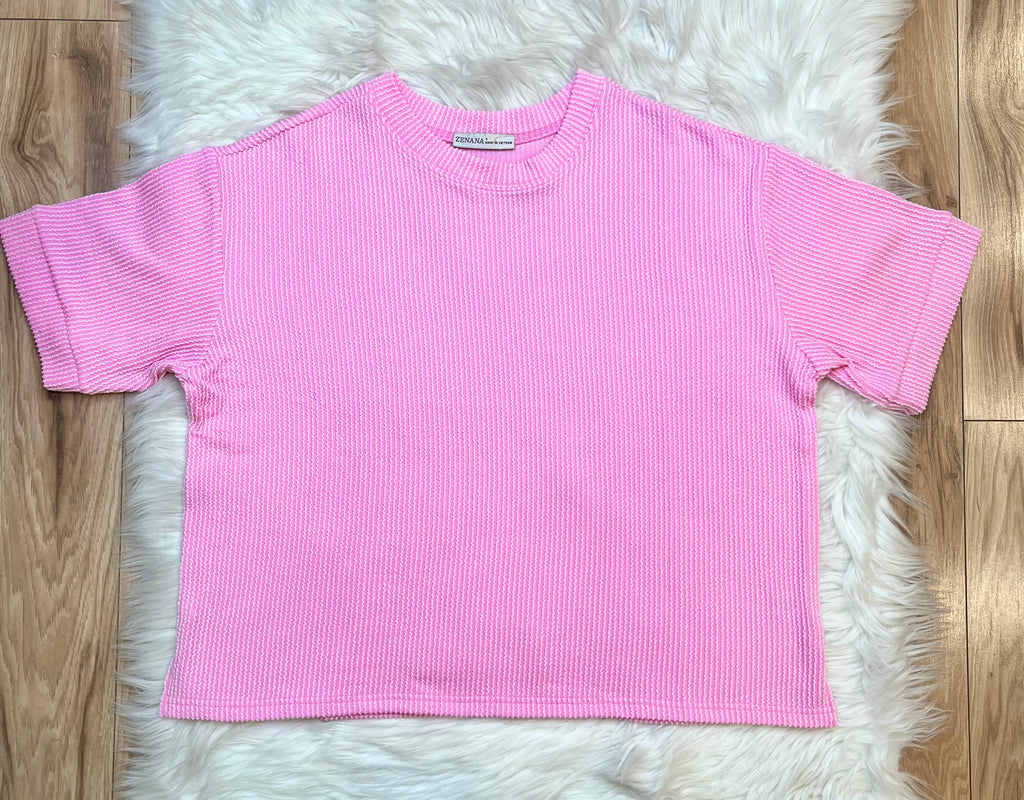 Women’s Ribbed Top and Drawstring Pant Set in Light Pink