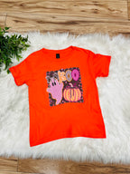 Girl’s Orange BOO Striped Halloween Tee