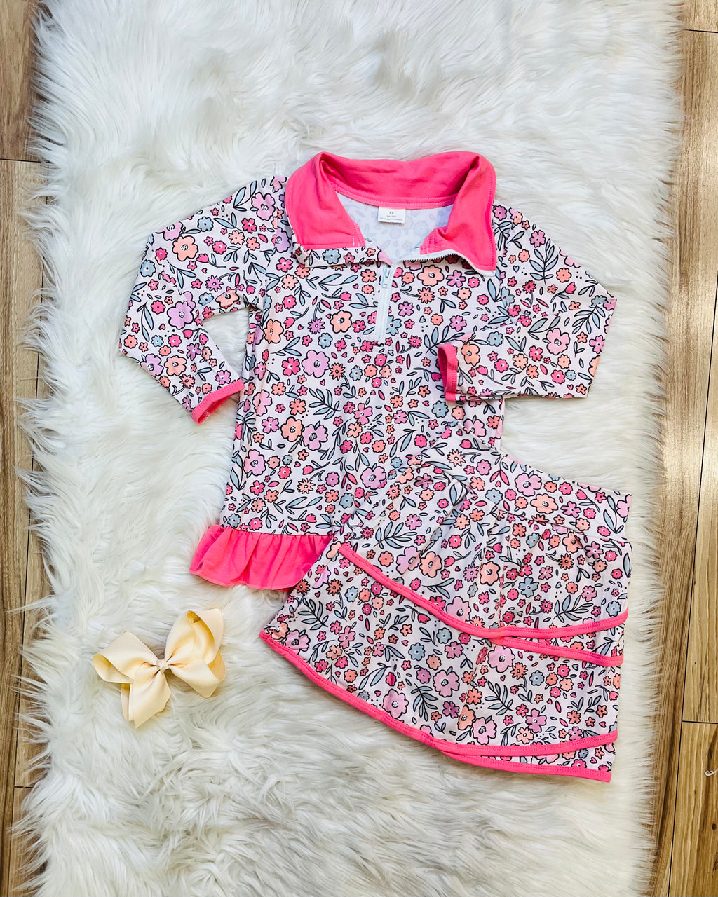 Girl’s Pink Floral Skort Outfit Set