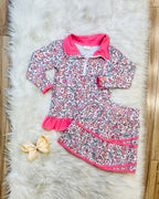 Girl’s Pink Floral Skort Outfit Set