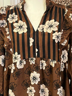 Women’s Umgee Brown Floral Ruffle Split Neck Dress