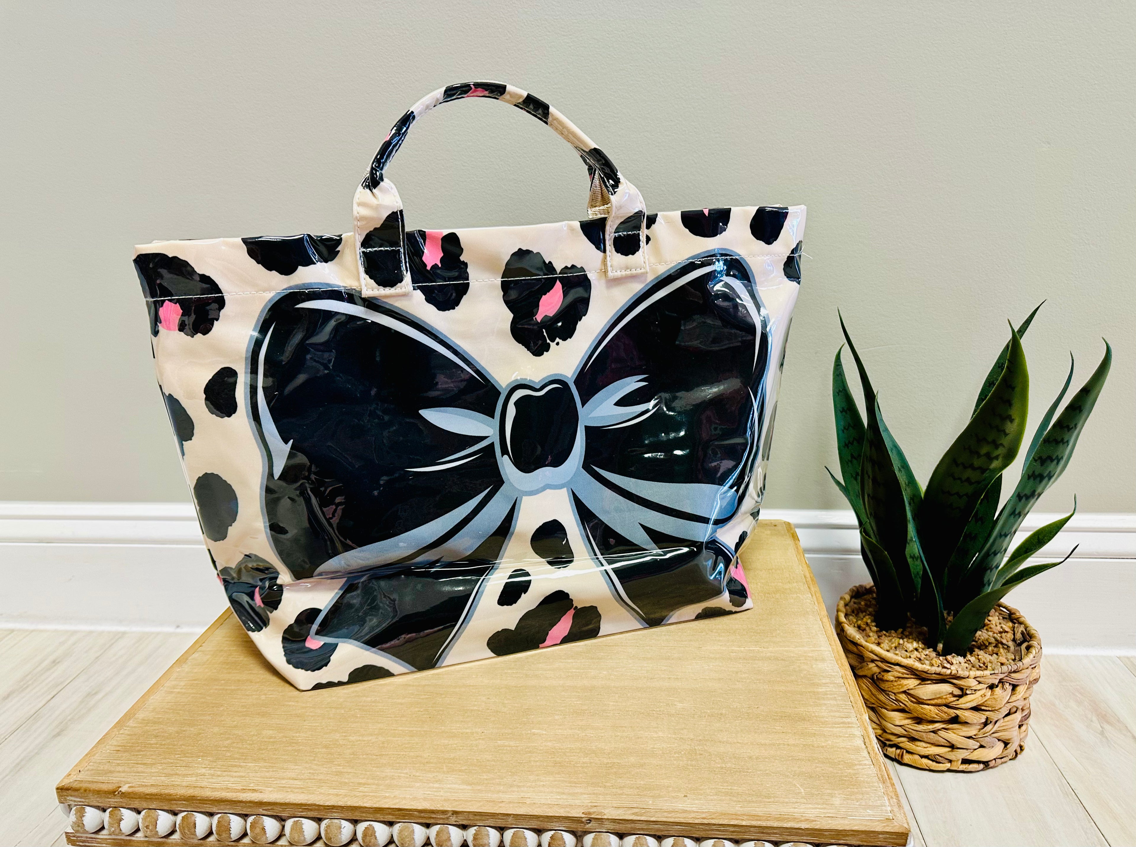 Women’s Bow & Leopard Print Vinyl Tote Bag