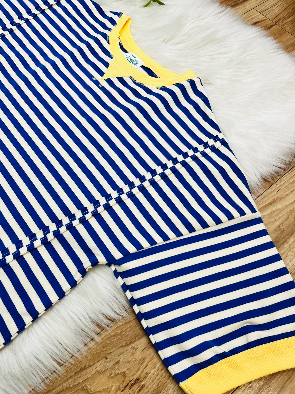 Women’s Very J Blue Stripe With Yellow Detail Top