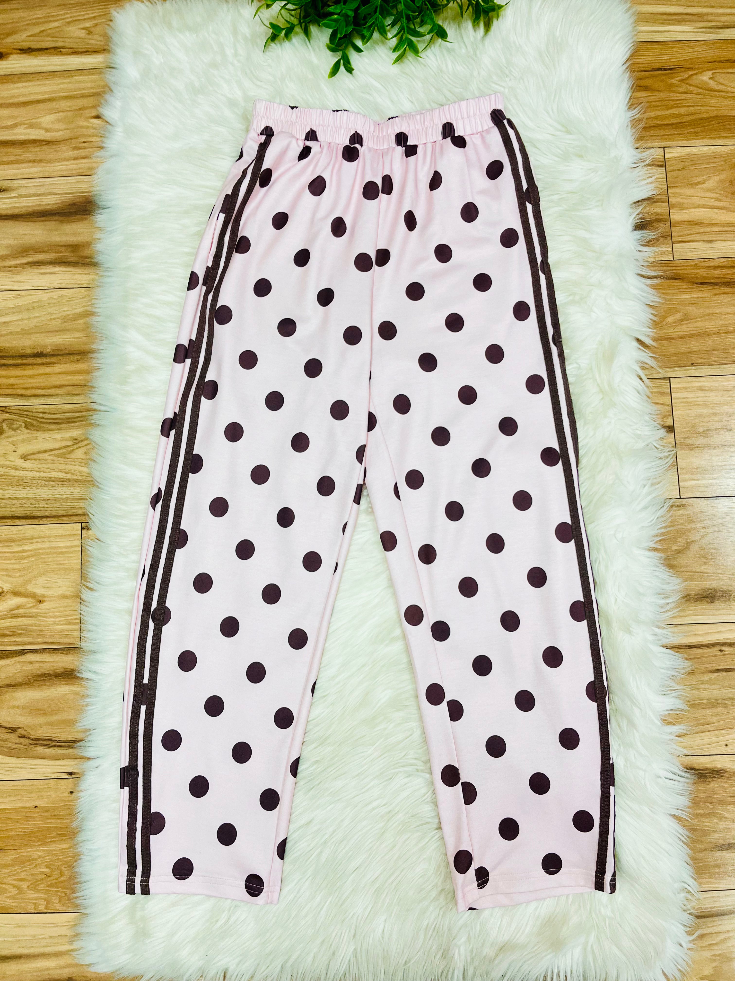 Women’s Evermmee Light Pink & Brown Polka Dot Pant Set- True to Size