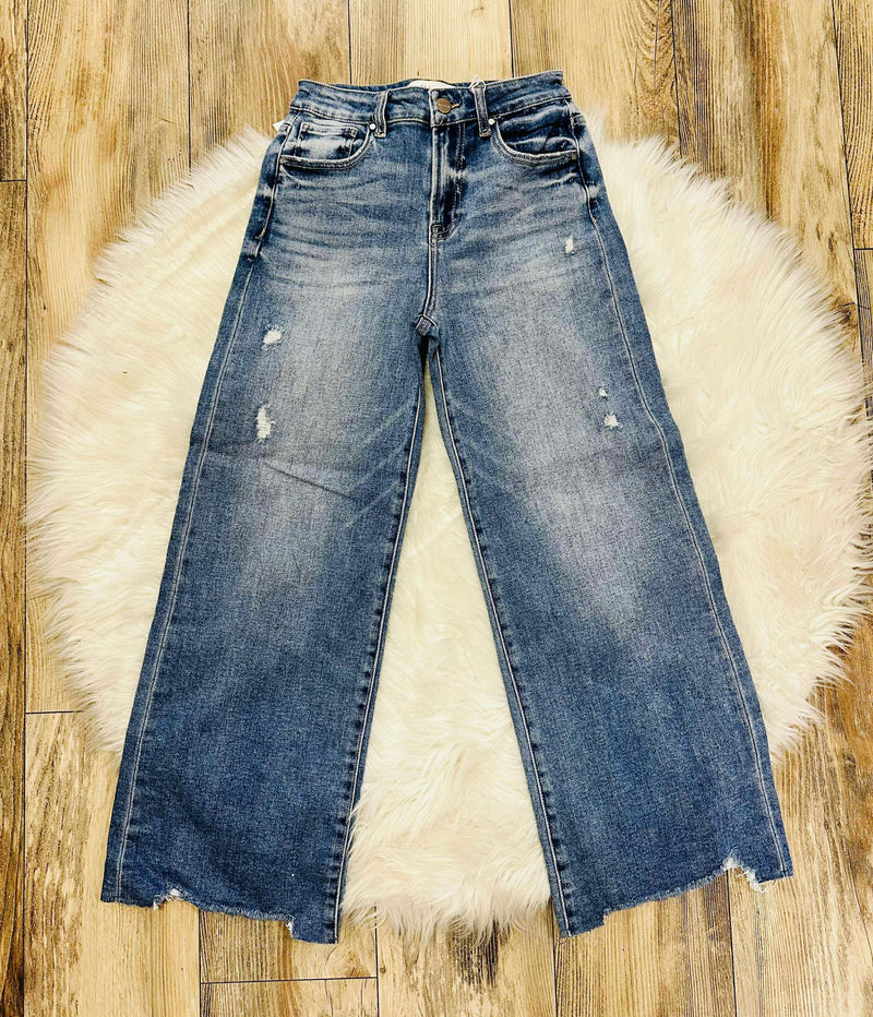 Risen High Rise Crop Wide Leg Jeans Style 5878