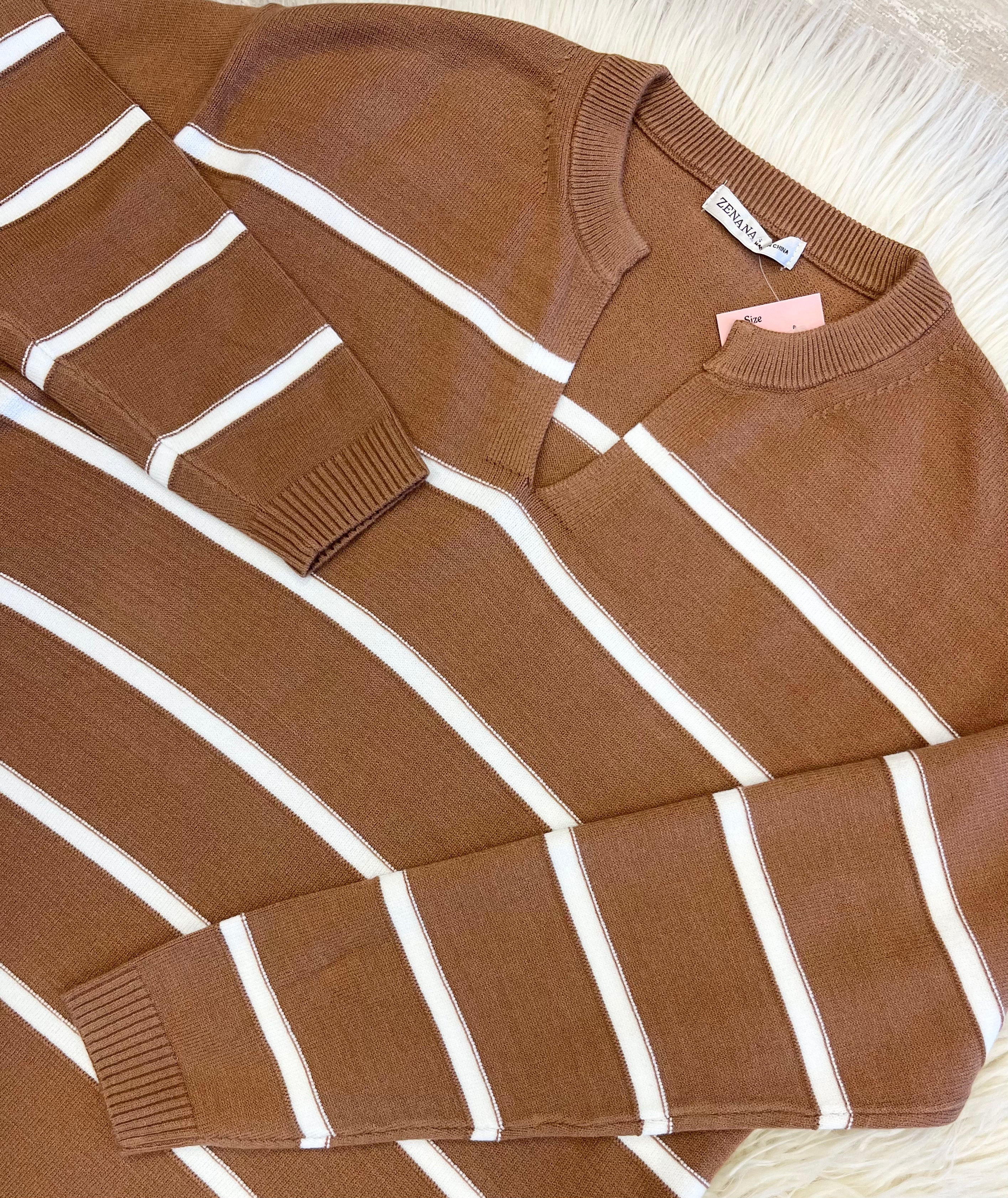 Women’s Zenana Trinity V-Neck Sweater In Dark Camel - True to Size