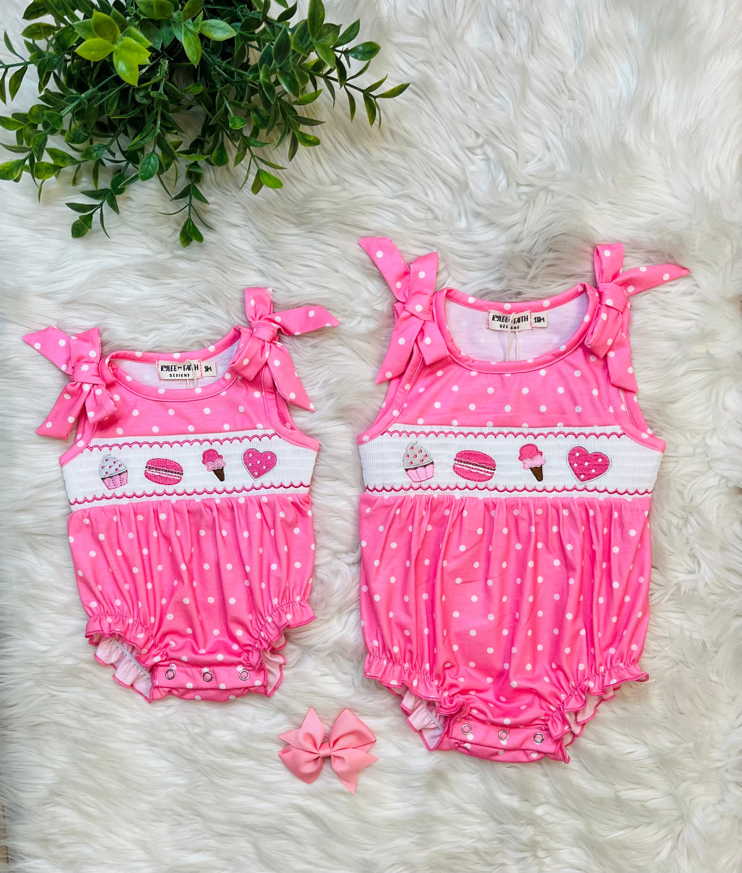 Girls Pink Polka Dot Summer Dessert Romper