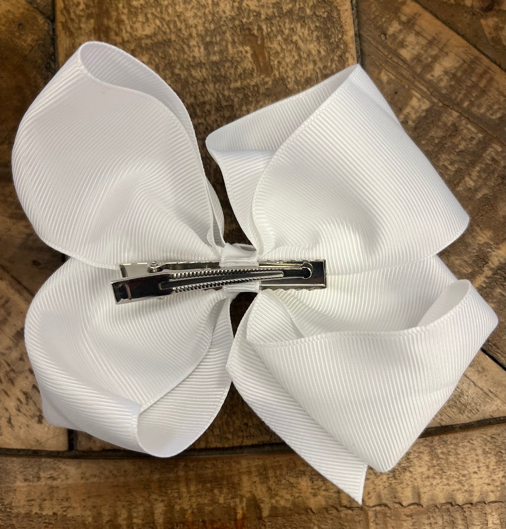 Hair Bow 6” Alligator Clip - White