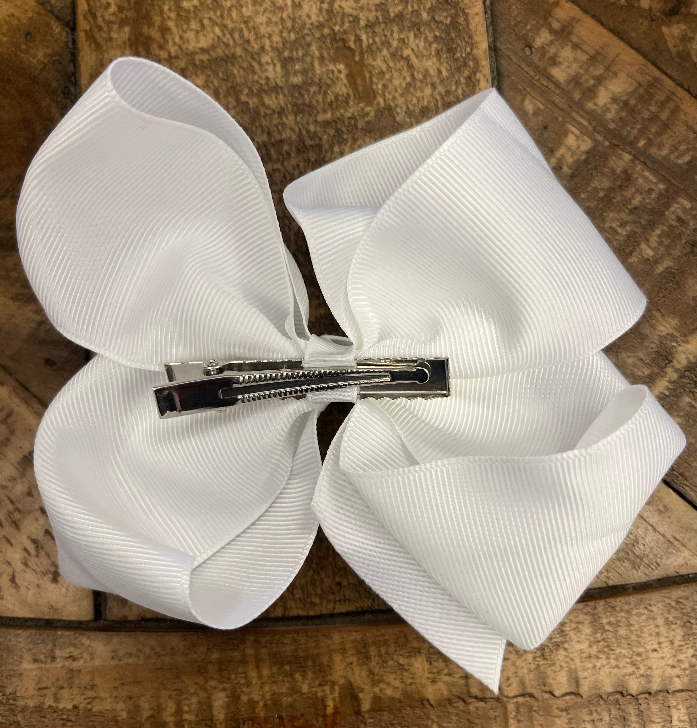 Hair Bow 6” Alligator Clip - White