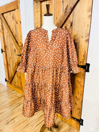 Women’s Evermmee Mocha Brown Polka Dot Curvy Dress- True to Size