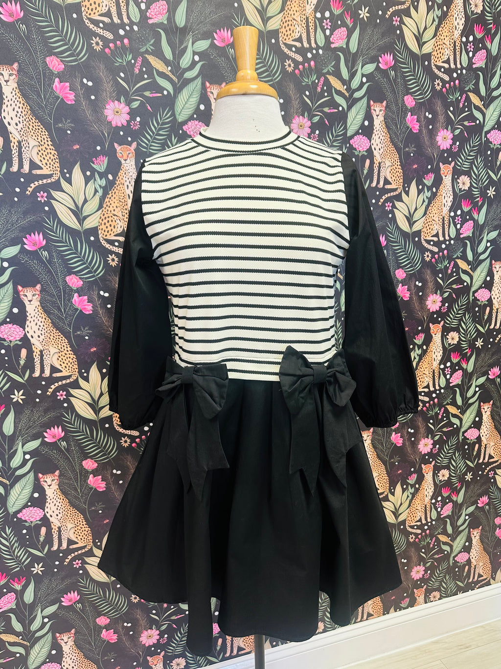 Women’s Jodifl Black and White Stripe Dress with Bows
