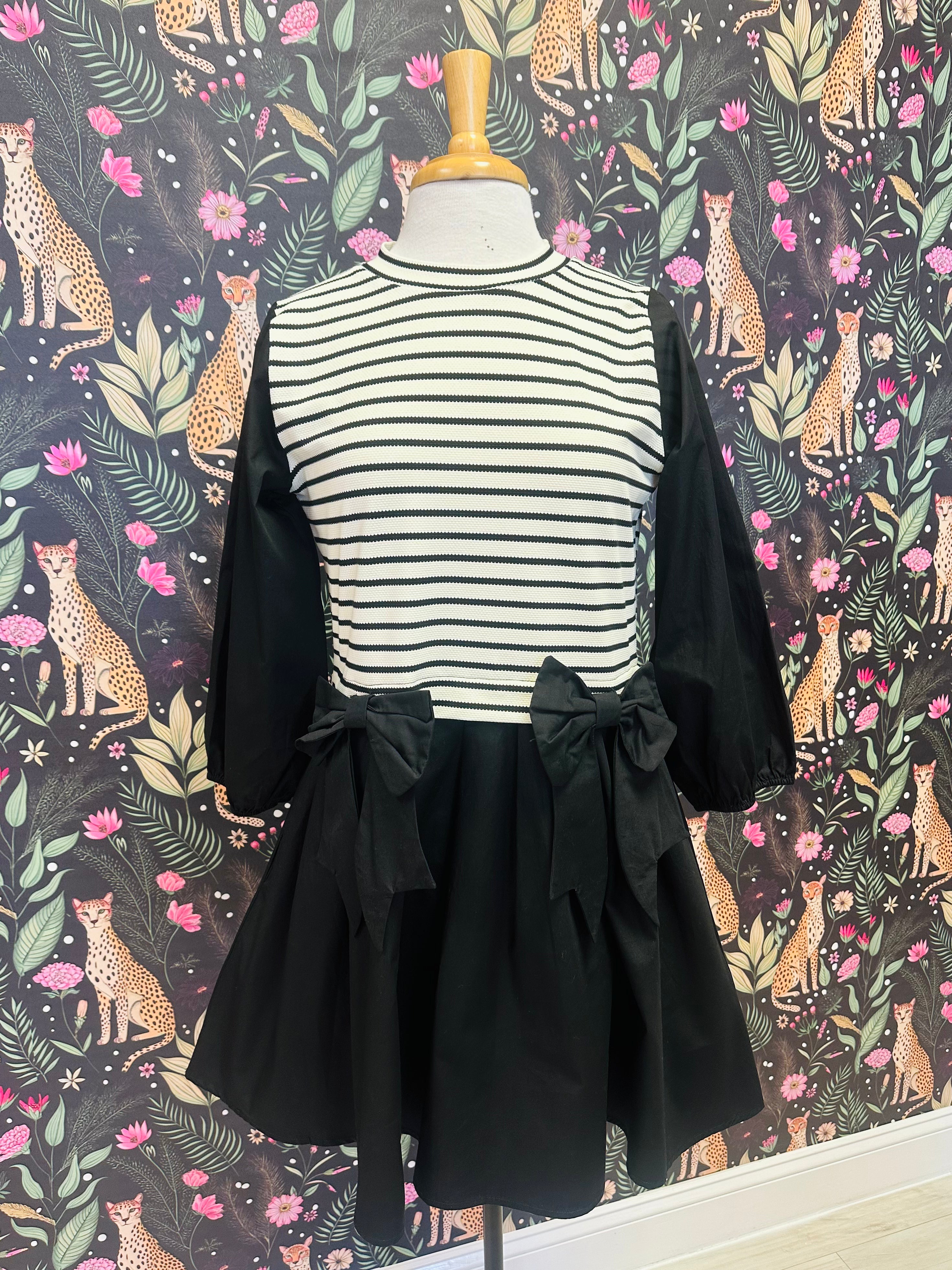 Women’s Jodifl Black and White Stripe Dress with Bows