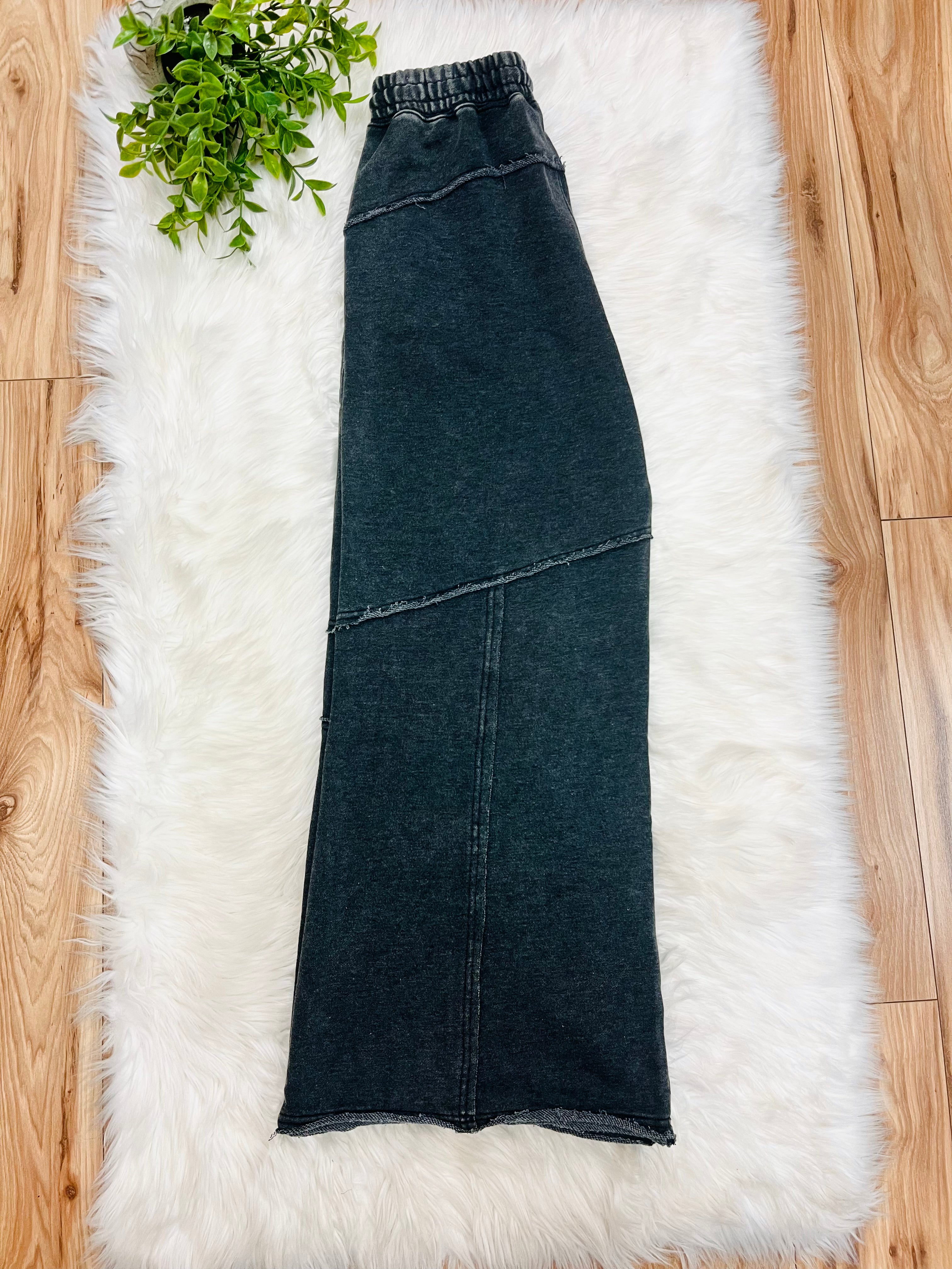 Women’s Zenana Ash Black Wide Leg Acid Wash Pants -Oversized