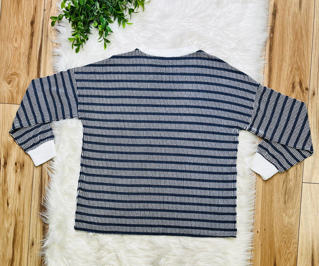 Women’s Zenana Navy Striped Ribbed Pant Set