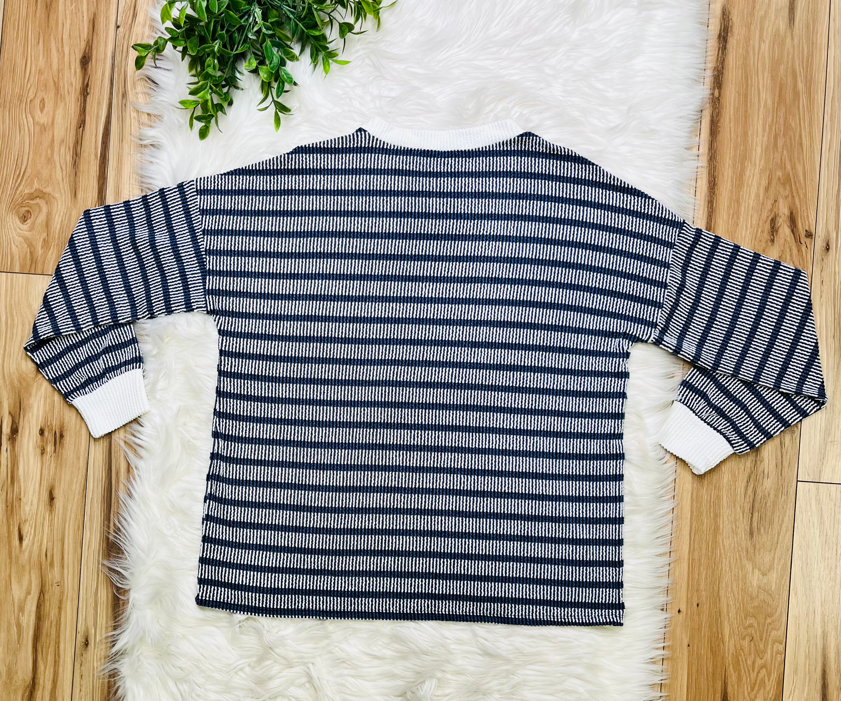 Women’s Zenana Navy Striped Ribbed Pant Set