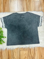 Women’s Umgee Ash Mineral Wash Flower Patch Top- Loose Fit