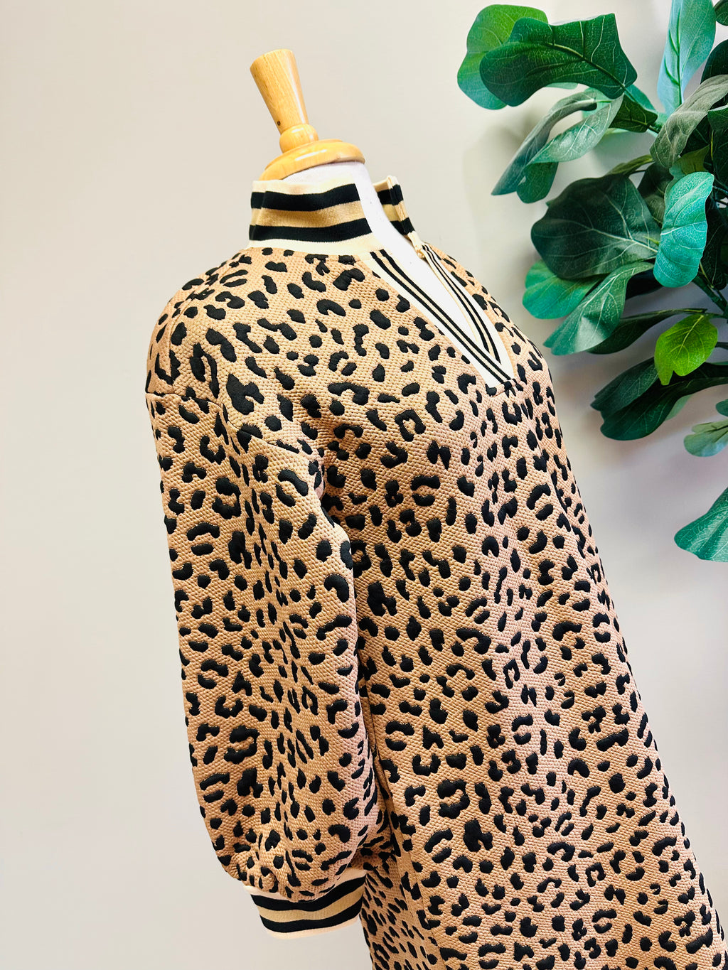 Women’s Leopard Print Long Sleeve V Neck Dress by Jodifl- True to Size