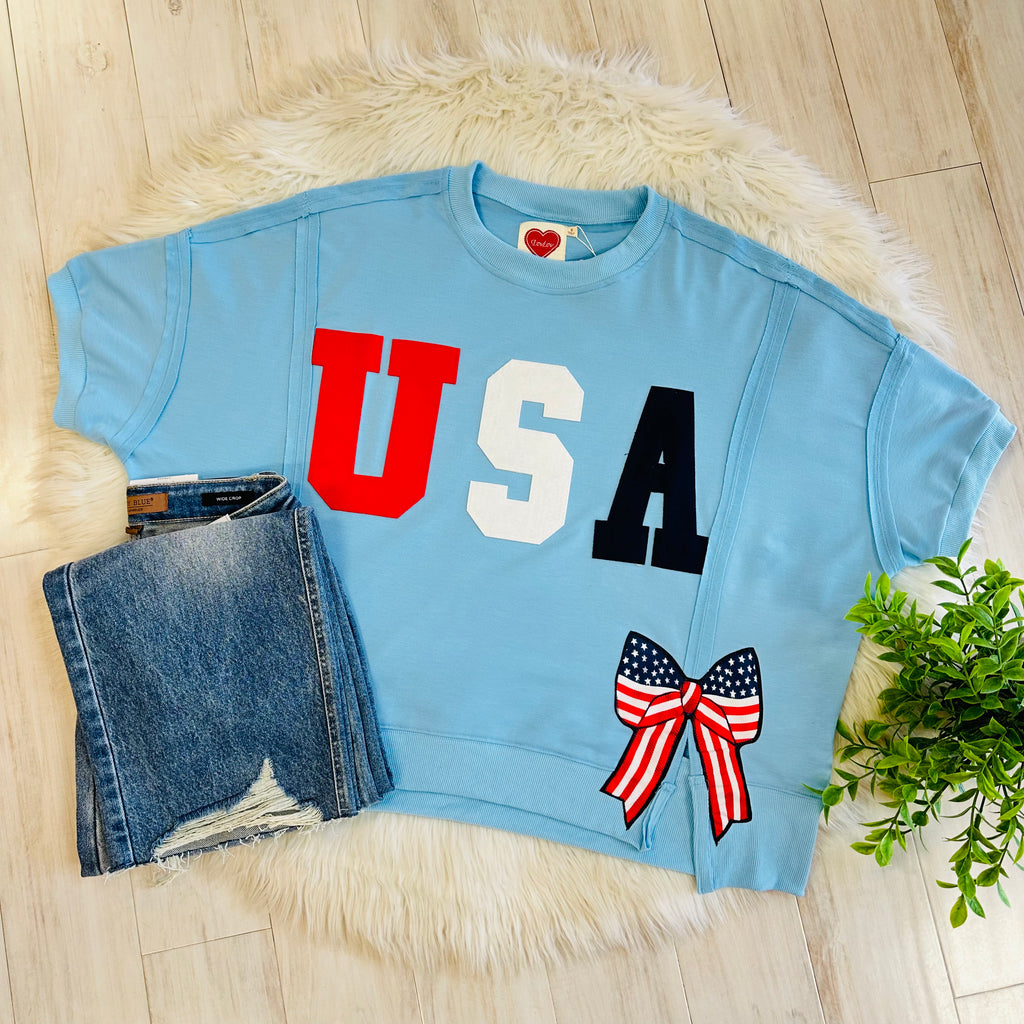Women’s Blue 4th of July Patch Pullover Top