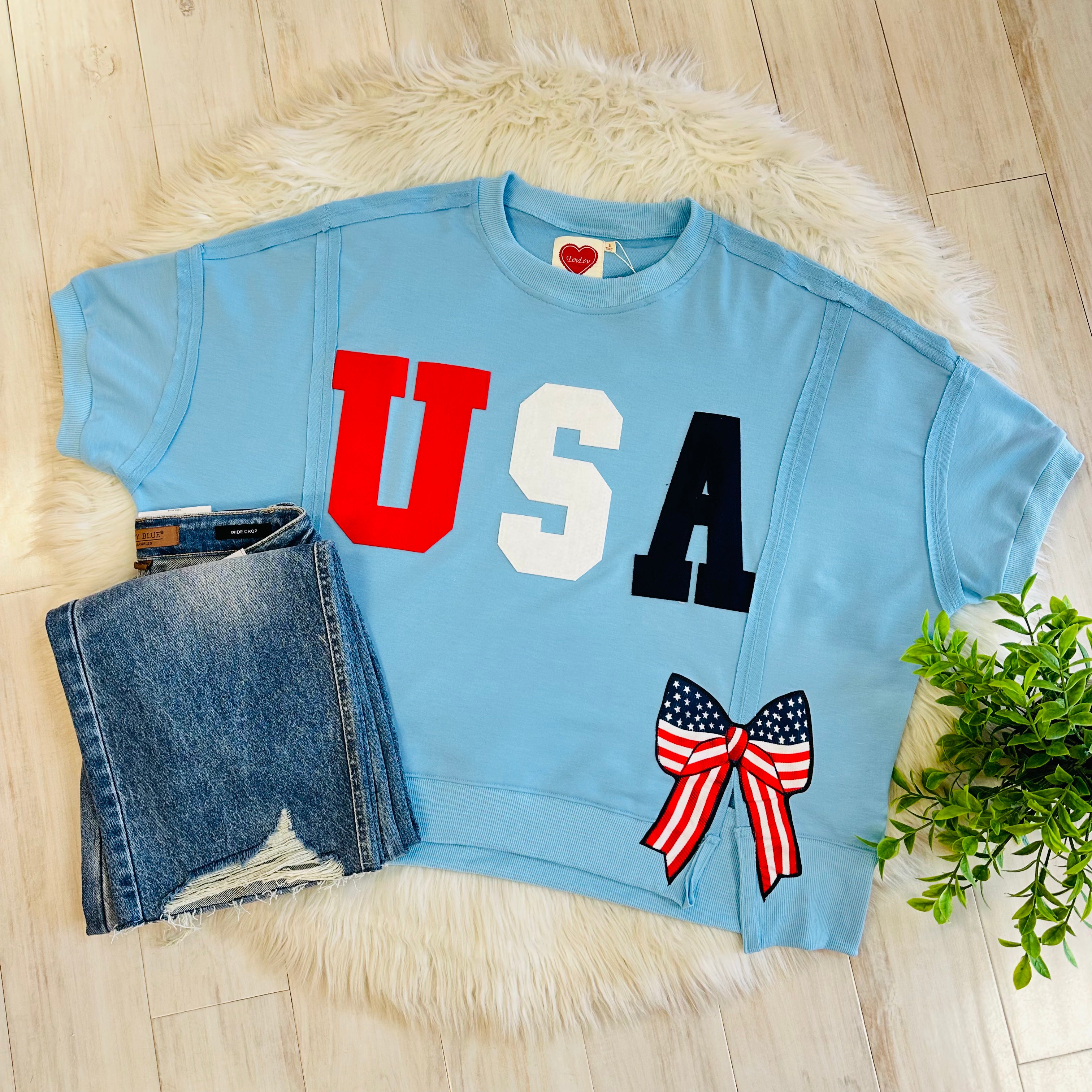 Women’s Blue 4th of July Patch Pullover Top