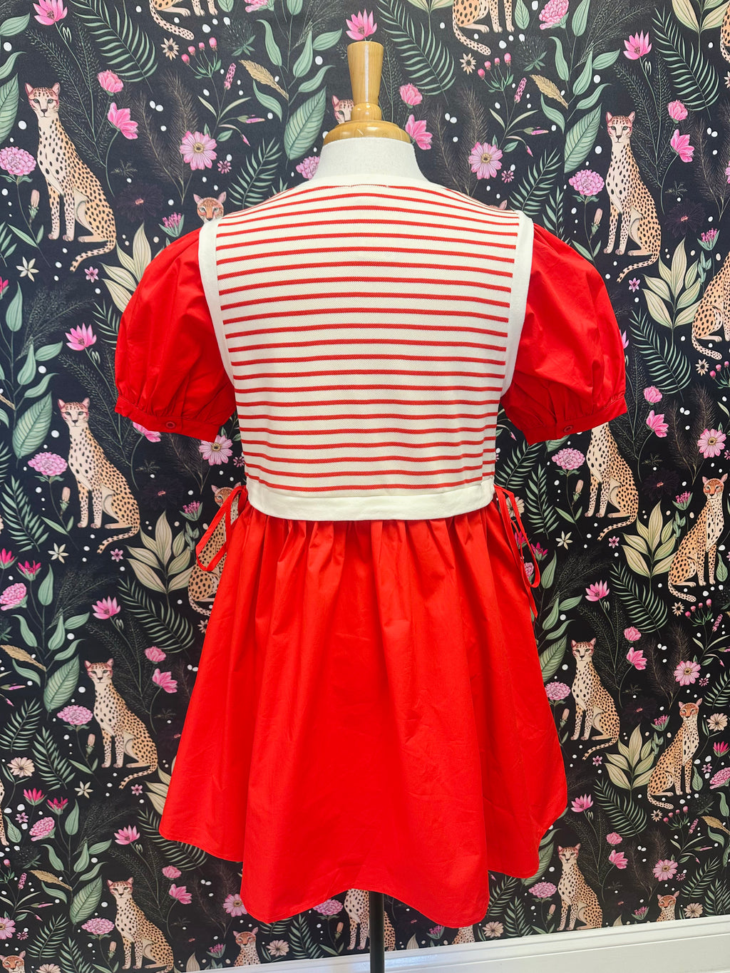 Women’s Jodifl Red Stripe Puff Sleeve Dress with Bow Ties