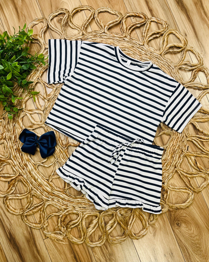 Navy Striped Short Set by Good Girl