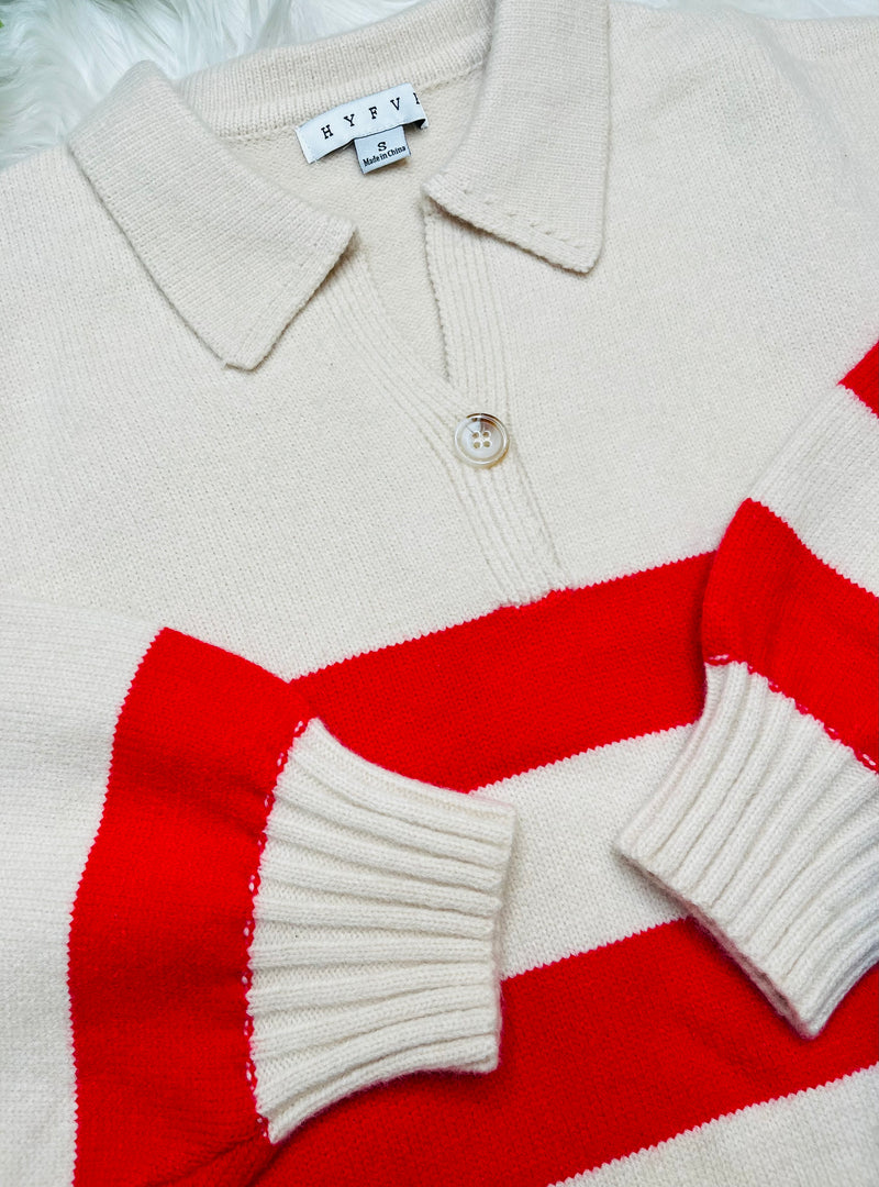 Womens Red Striped Sweater