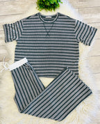 Women’s Zenana Green Ribbed Drop - Shoulder Two Piece Set