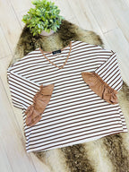 Women’s Evermmee Brown Stripe Set with Ruffle Trim Detail- Oversized