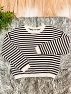 Women’s Stripe Dark Brown & Cream Relaxed Sweater Top by Blu Pepper- Loose Fit