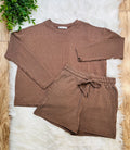 Women’s Zenana Brown Ribbed Short Set