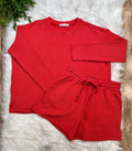 Women’s Zenana Red Ribbed Short Set
