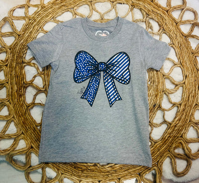 Blue and White Tigers Bow Tee - Mini Mee Boutique