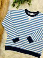 Women’s Cornflower Blue and Navy Stripe Top- Loose Fit