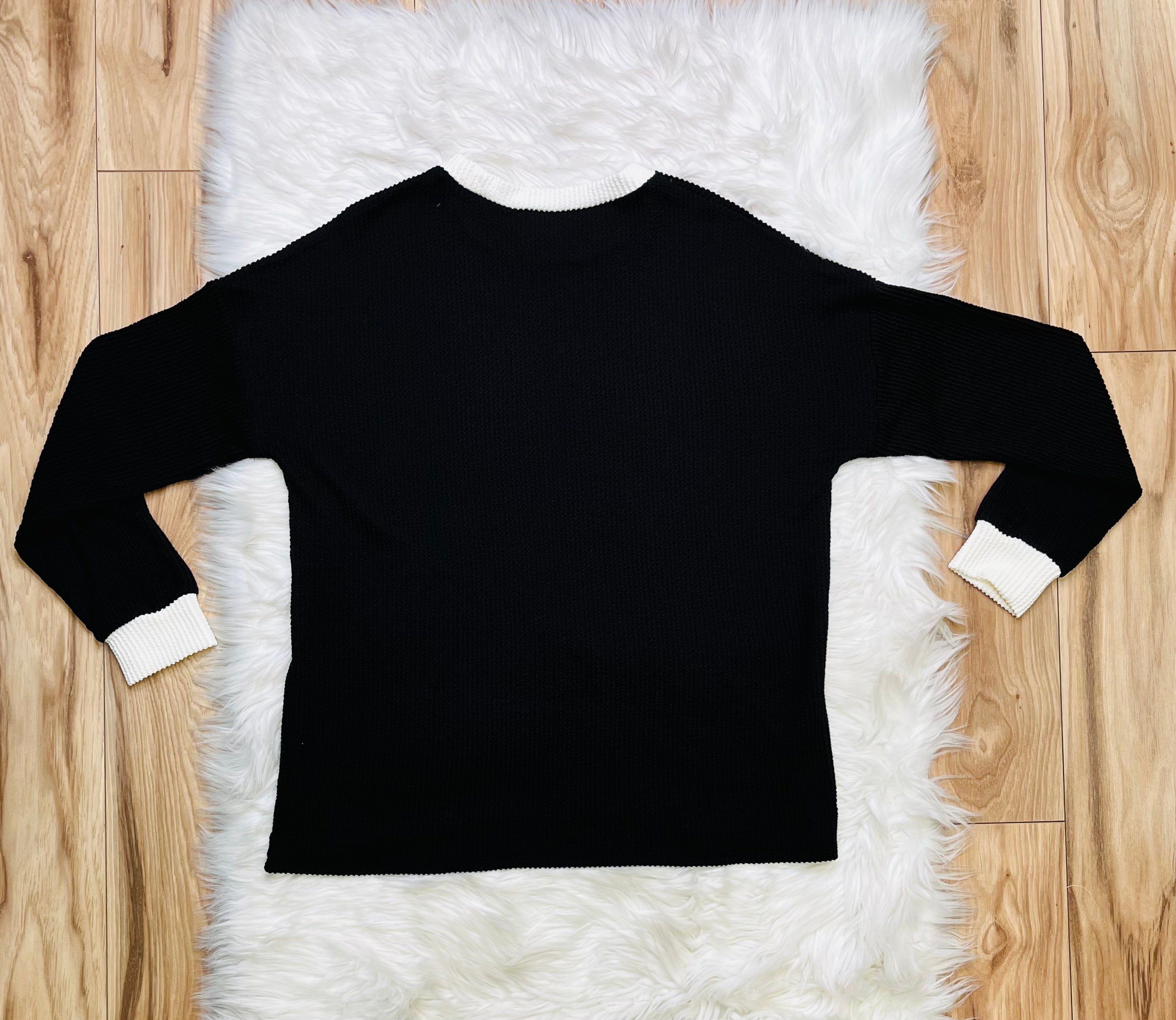 Women’s Zenana Black White Detail Ribbed Set Regular and Curvy