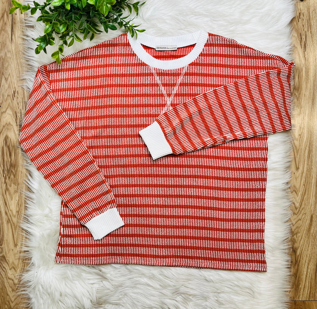 Women’s Zenana Burnt Orange Striped Ribbed Set