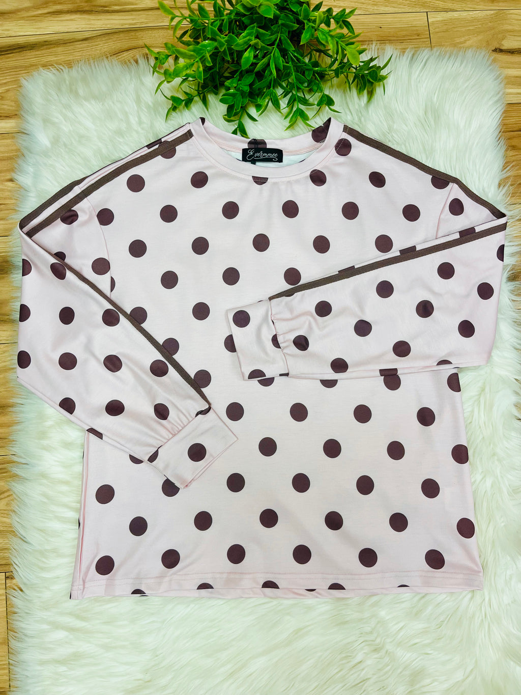 Women’s Evermmee Light Pink & Brown Polka Dot Pant Set- True to Size