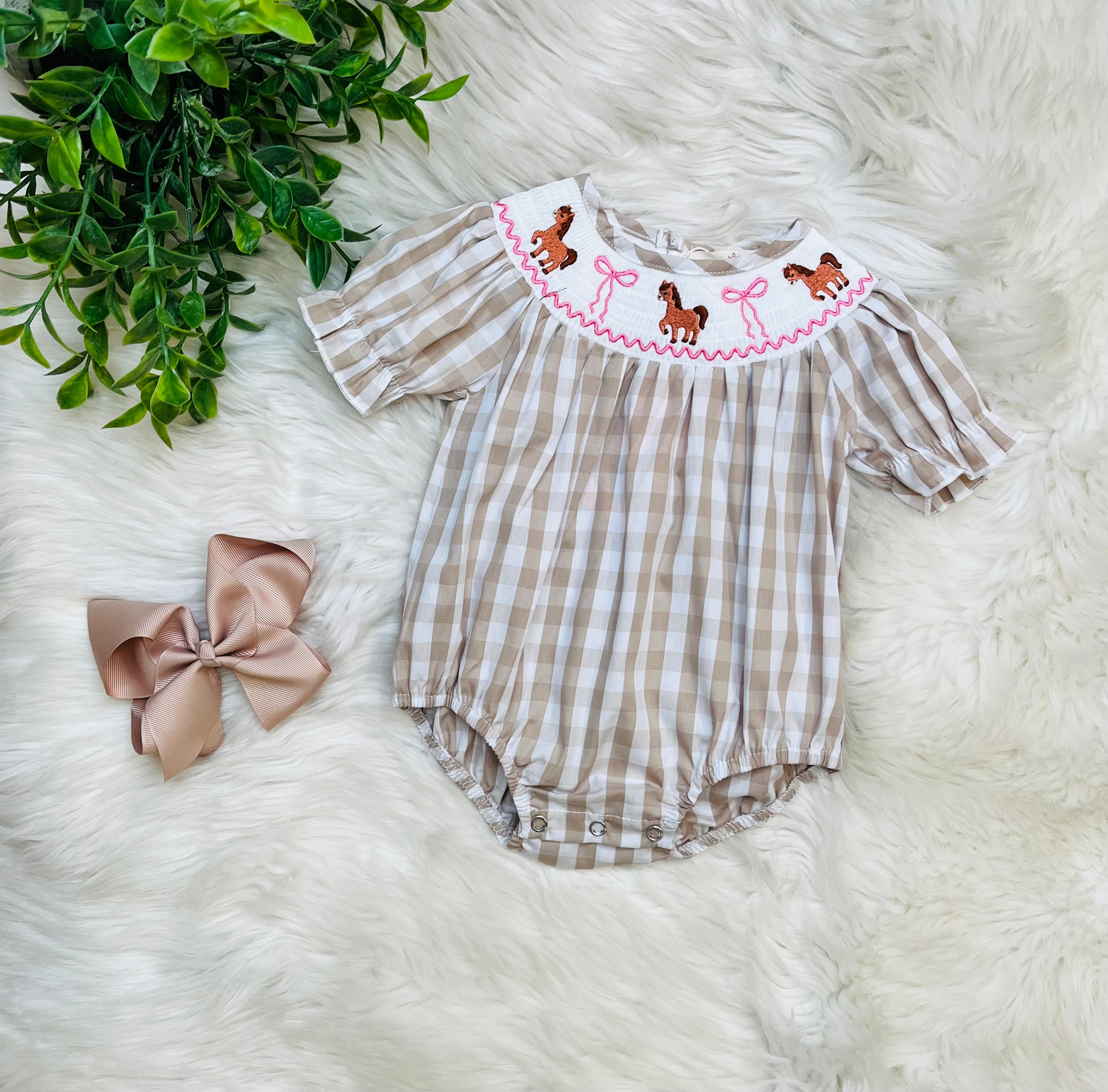 Girl’s Little Pony Smocked Bubble