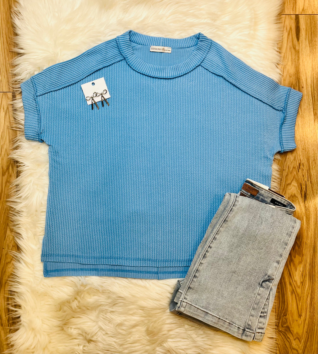 Women’s Zenana Sky Blue Ribbed Top