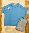 Women’s Zenana Sky Blue Ribbed Top