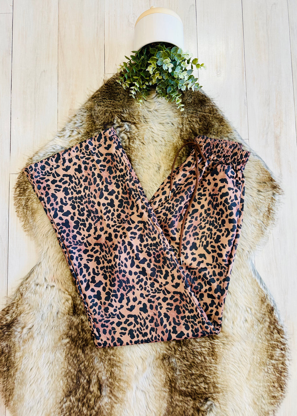 Women’s Regular and Curvy Leopard Print Pants with Pockets- True to Size