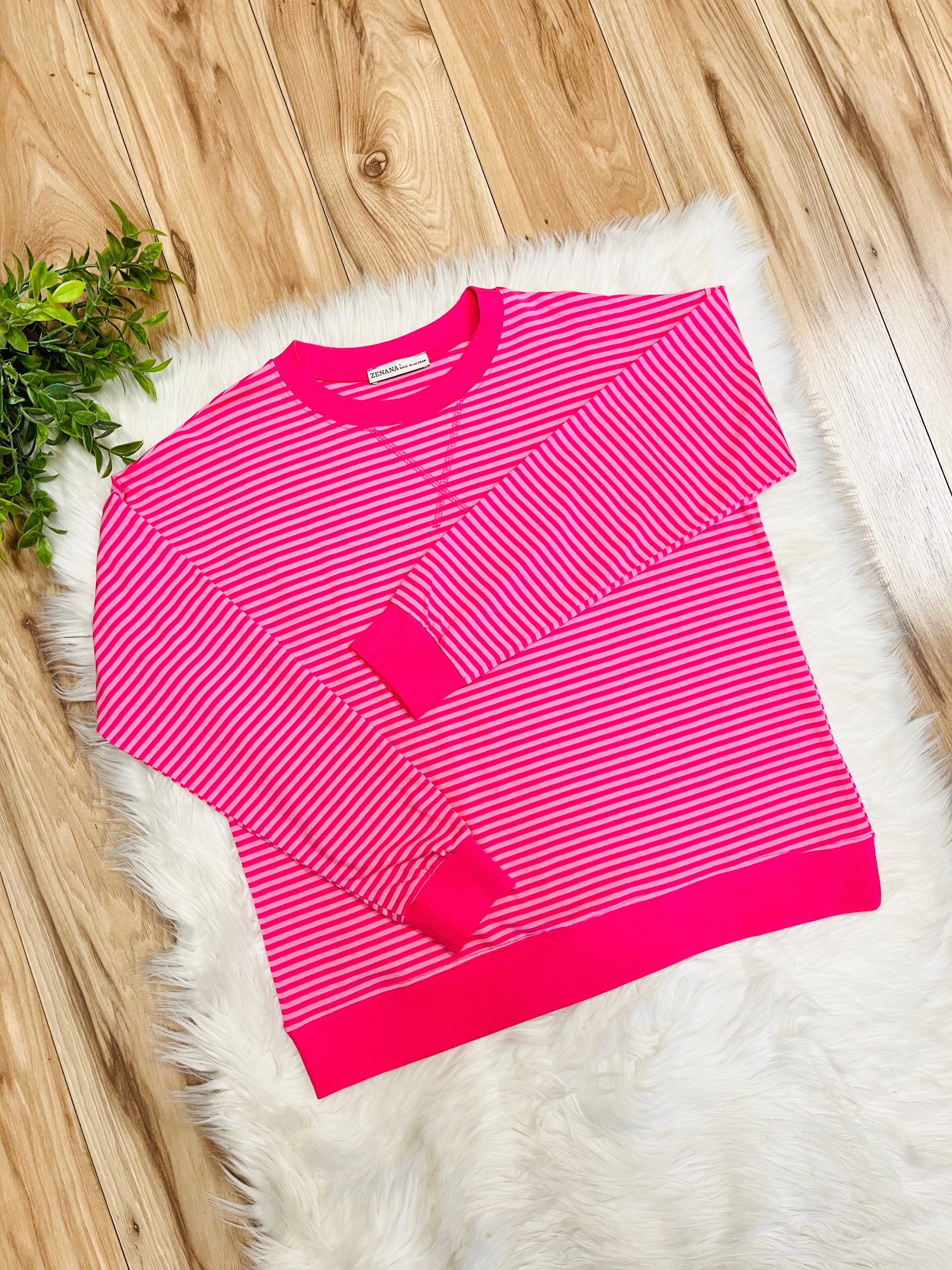Women’s Zenana Pink Stripe Long Sleeve Top