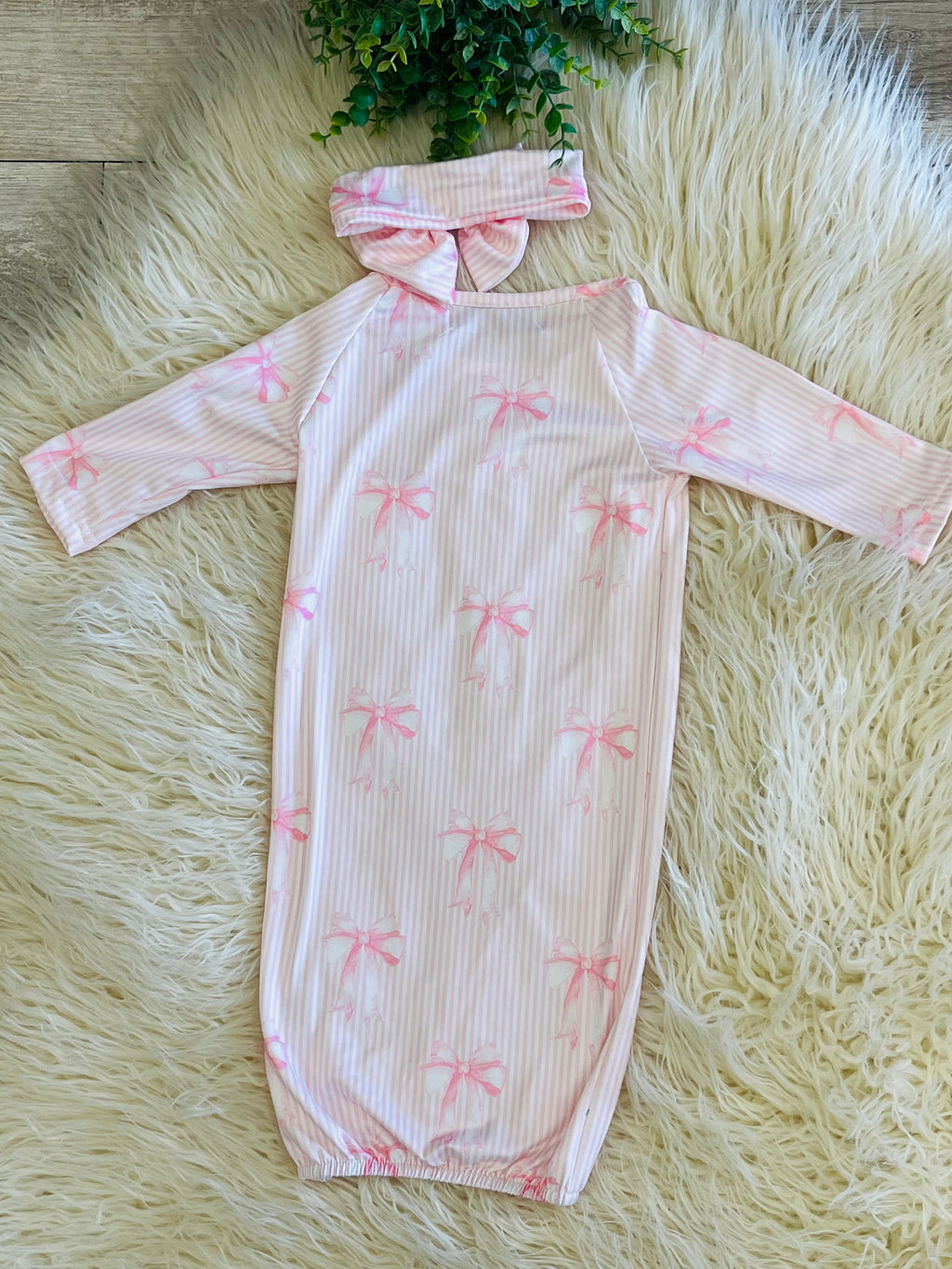 Girl’s Barbie Pink Bow Baby Gown with Matching Headband