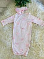 Girl’s Barbie Pink Bow Baby Gown with Matching Headband