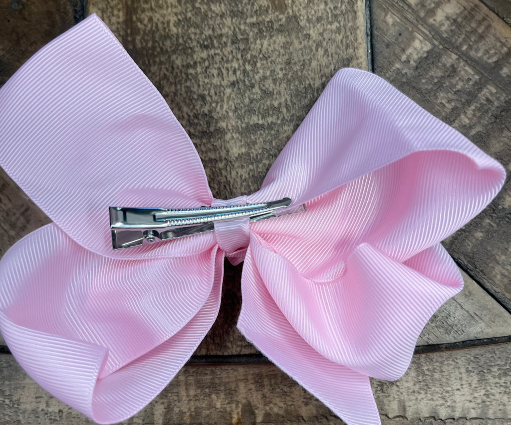 Hair Bow 6” Alligator Clip - Baby Pink