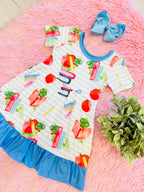 Girl’s Bookworm School Dress with Blue Trim