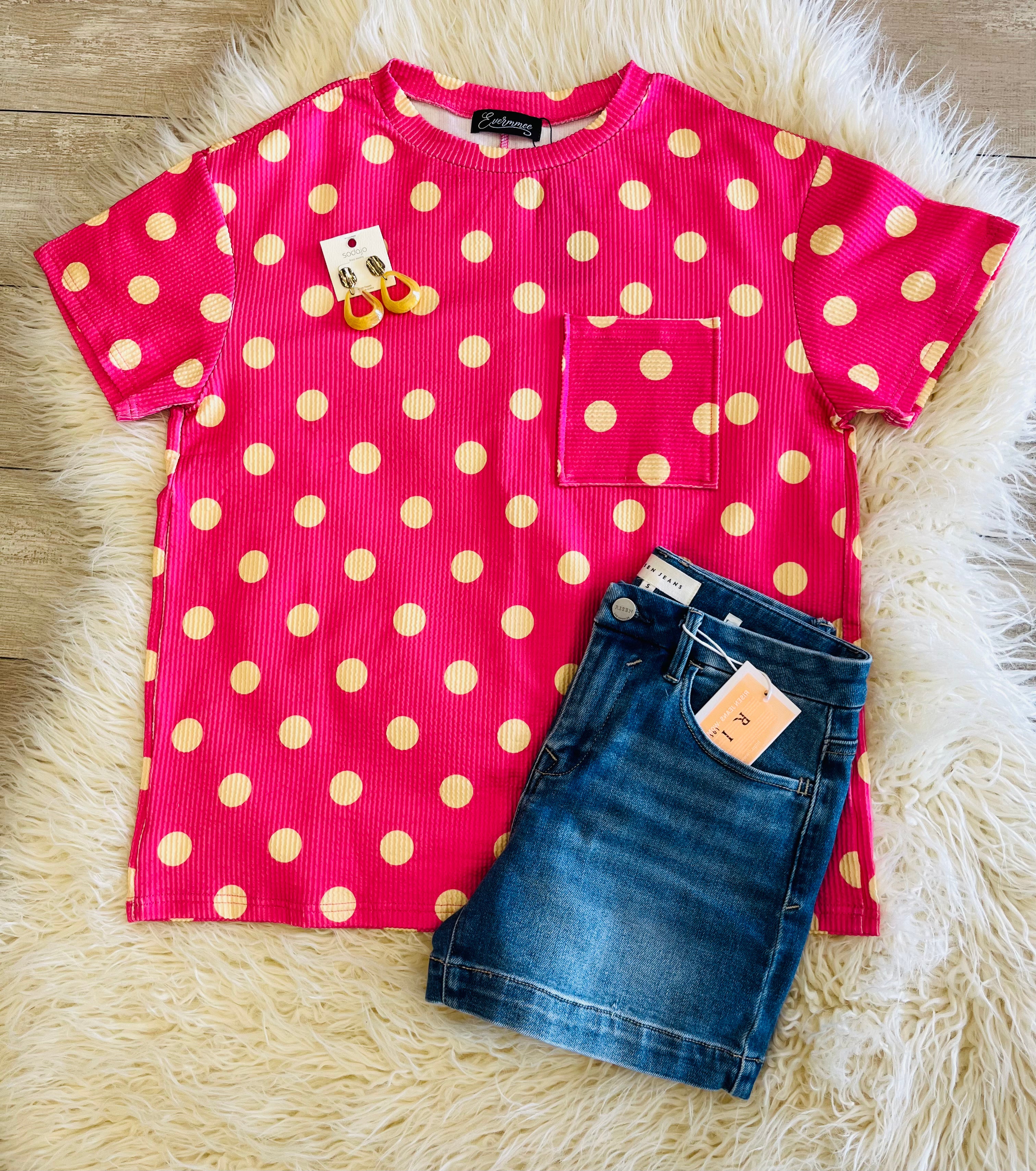 Women’s Evermmee Pink and Yellow Polka Dot top